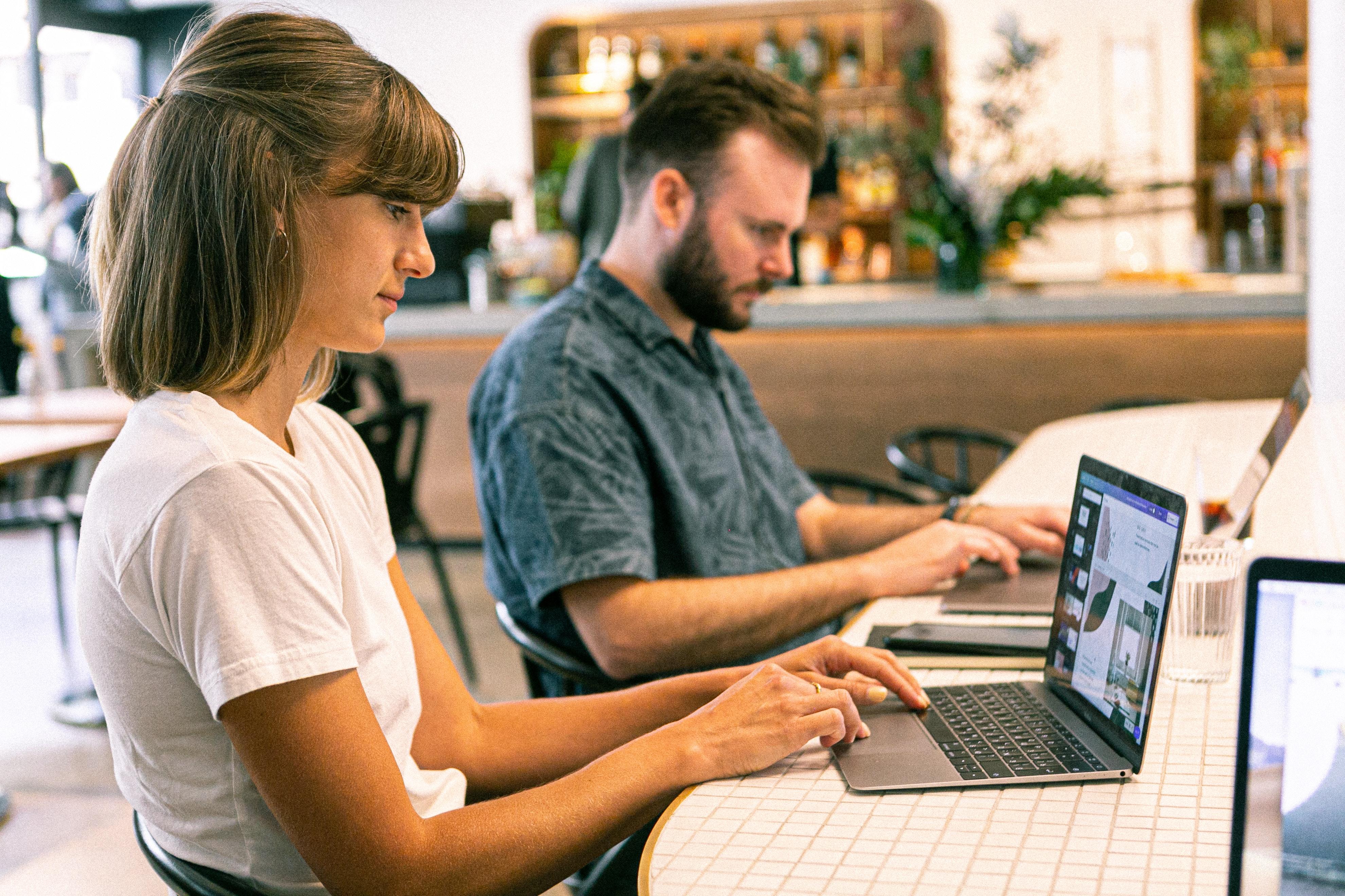 People work on laptop